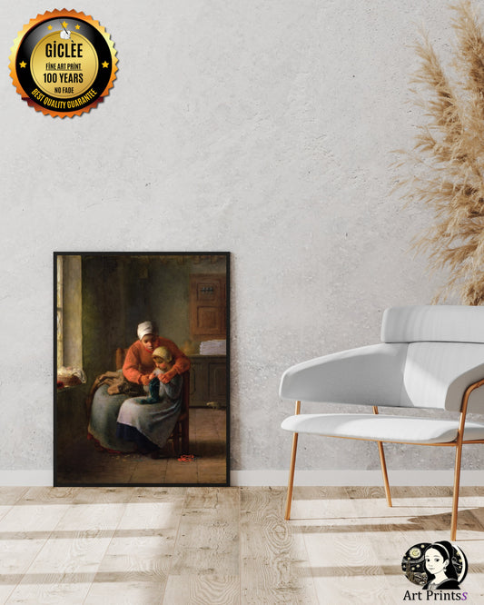Millet - The Knitting Lesson (1860)-Jean-François Millet-ArtPrintsS