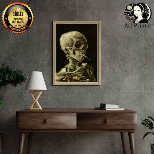 Van Gogh - Head of a skeleton with a burning Cigarette (1886)-Vincent Van Gogh-ArtPrintsS