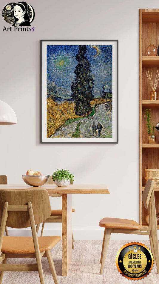 Van Gogh - Road with Cypress and Star (1890)-Vincent Van Gogh-ArtPrintsS