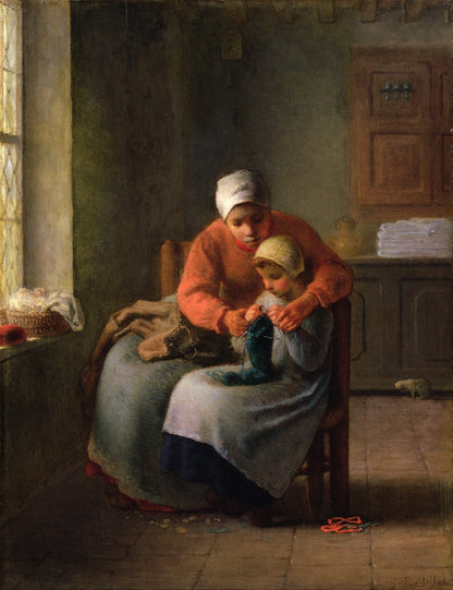 Millet - The Knitting Lesson (1860)-Jean-François Millet-ArtPrintsS
