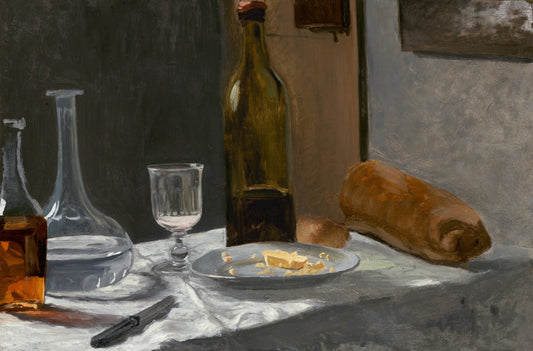 Monet - Still Life with Bottle, Carafe, Bread, and Wine (c. 1862/1863)-Claude Monet-ArtPrintsS