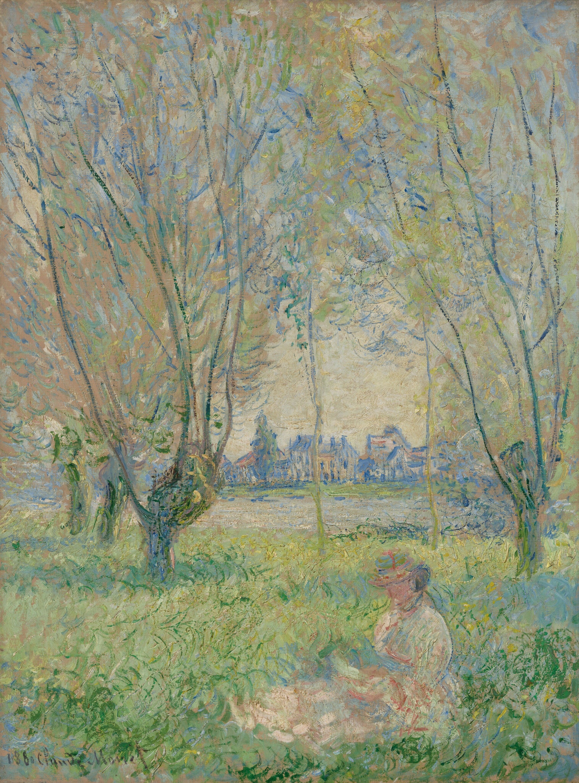 Monet - Woman Seated under the Willows (1880)-Claude Monet-ArtPrintsS
