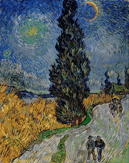 Van Gogh - Road with Cypress and Star (1890)-Vincent Van Gogh-ArtPrintsS