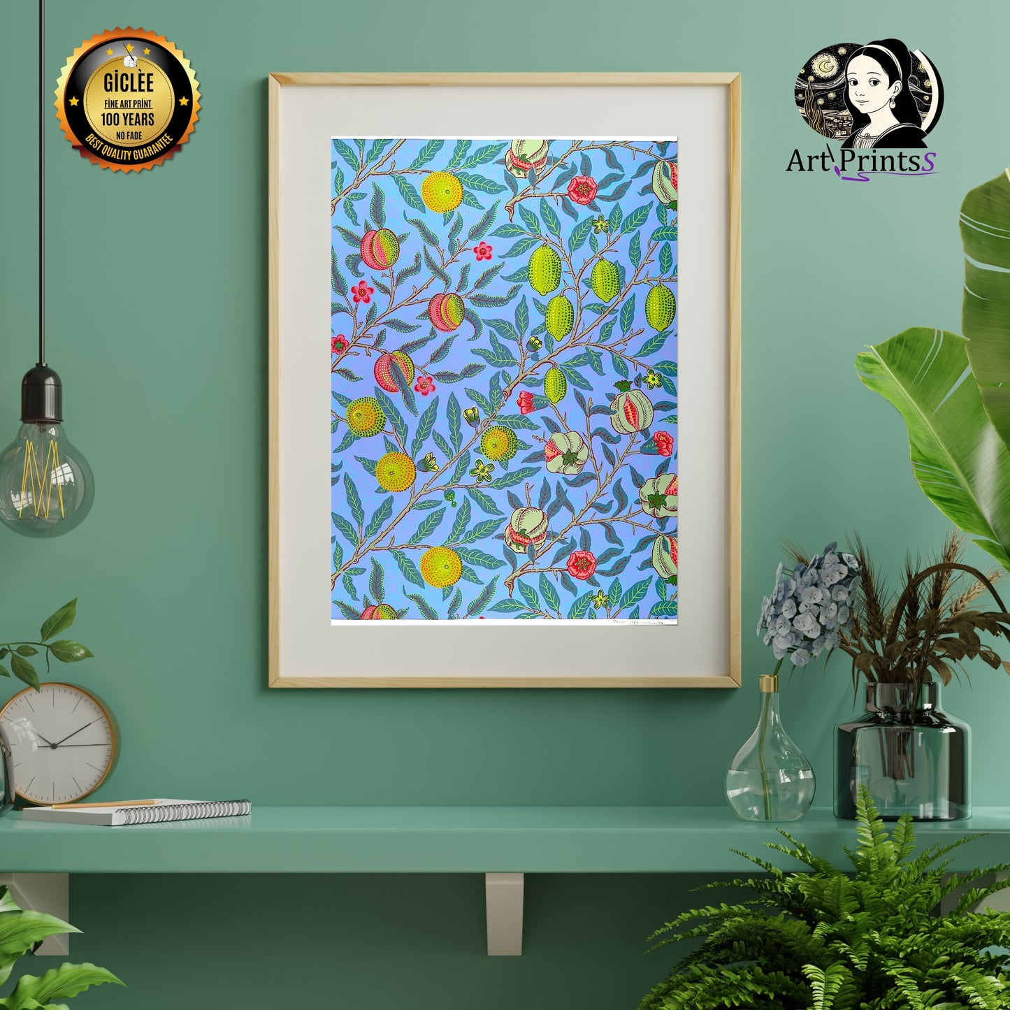 William Morris Art Print Pomegranate Fruit blue