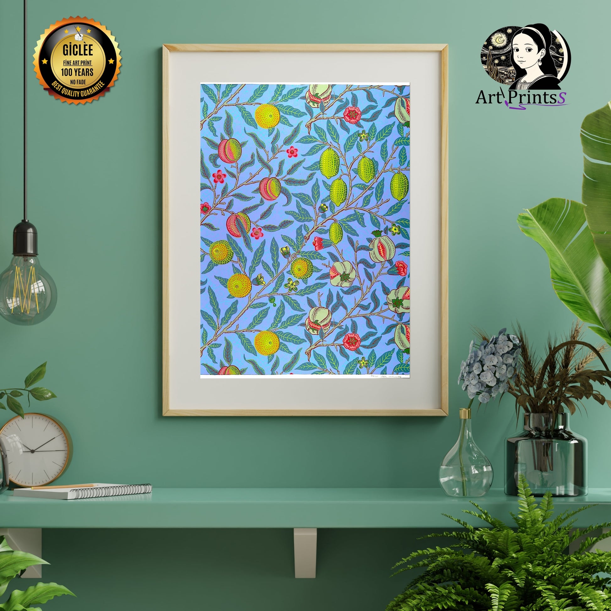 William Morris Art Print Pomegranate Fruit blue